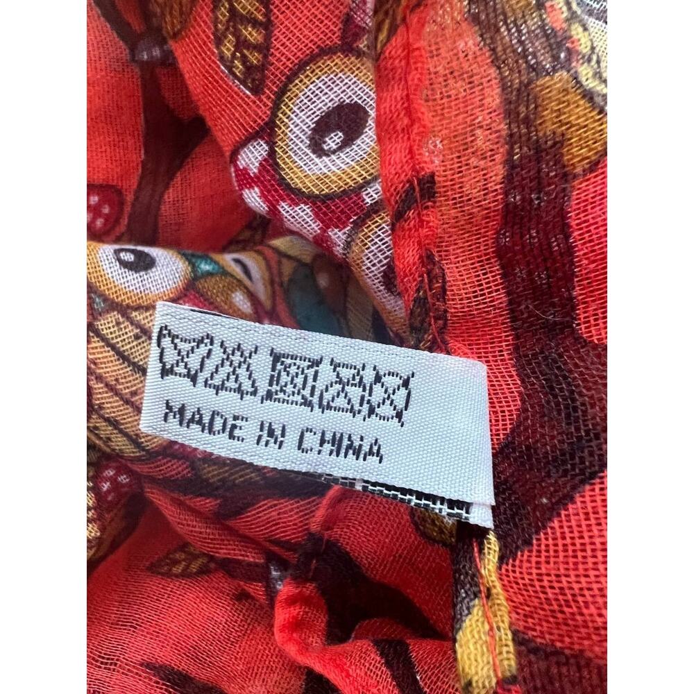Owl On a Branch Print Ladies Fashion Maxi Scarf Wrap Sarong Red A003152 - Picture 3 of 7
